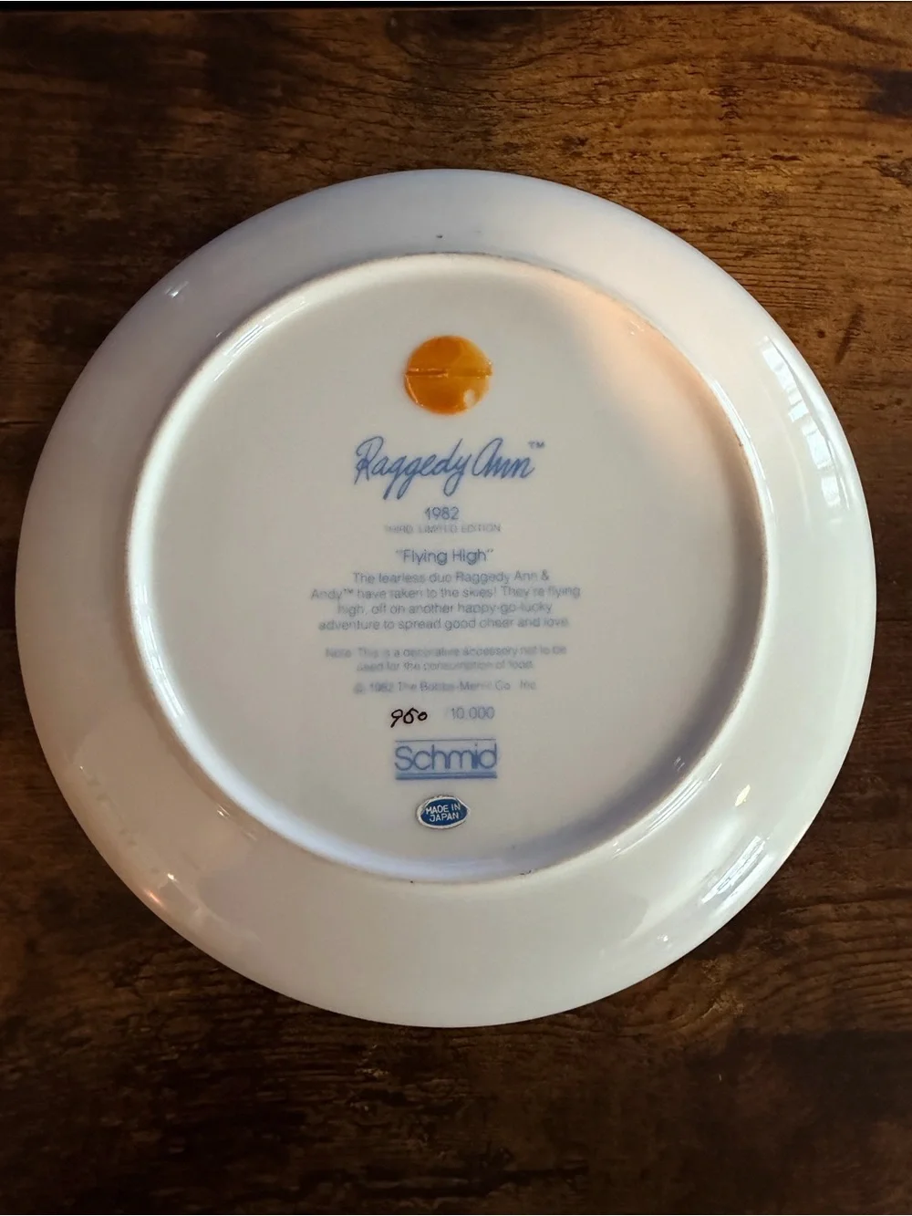 1982 Raggedy Ann and Andy “Flying High” Ceramic Collectible Plate